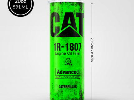 Green Skinny Tumbler (591ml) - Fun CAT Oil Filter Replica for Construction Fans