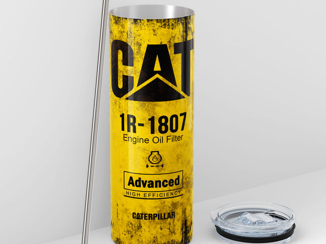 Yellow Skinny Tumbler (591ml) - Fun CAT Oil Filter Replica for Construction Fans