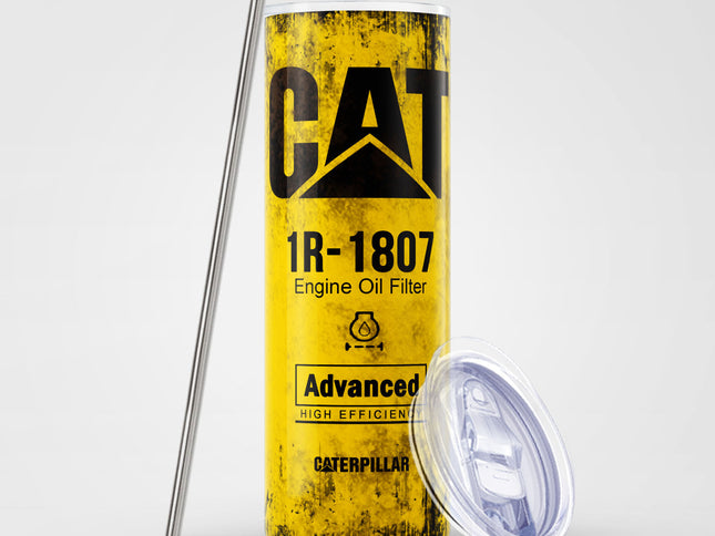 Yellow Skinny Tumbler (591ml) - Fun CAT Oil Filter Replica for Construction Fans