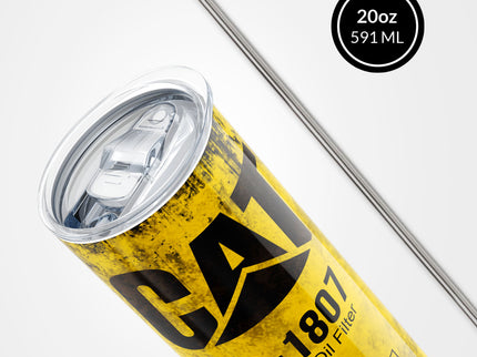 Yellow Skinny Tumbler (591ml) - Fun CAT Oil Filter Replica for Construction Fans