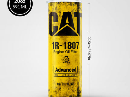 Yellow Skinny Tumbler (591ml) - Fun CAT Oil Filter Replica for Construction Fans