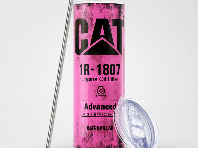 Pink Skinny Tumbler (591ml) - Fun CAT Oil Filter Replica for Construction Fans