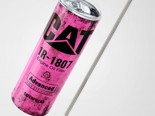 Pink Skinny Tumbler (591ml) - Fun CAT Oil Filter Replica for Construction Fans