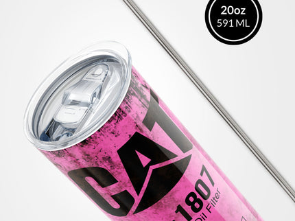 Pink Skinny Tumbler (591ml) - Fun CAT Oil Filter Replica for Construction Fans