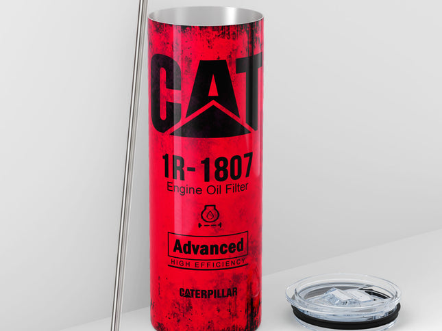 Red Skinny Tumbler (591ml) - Fun CAT Oil Filter Replica for Construction Fans
