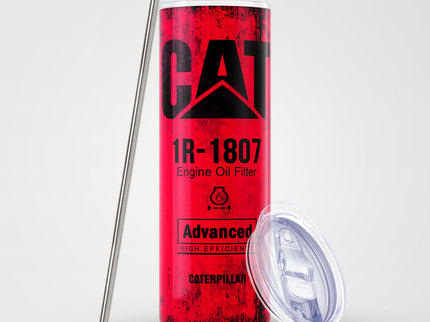 Red Skinny Tumbler (591ml) - Fun CAT Oil Filter Replica for Construction Fans