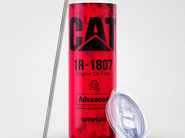 Red Skinny Tumbler (591ml) - Fun CAT Oil Filter Replica for Construction Fans