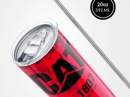 Red Skinny Tumbler (591ml) - Fun CAT Oil Filter Replica for Construction Fans