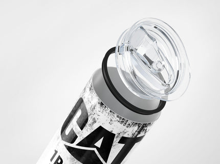 White Skinny Tumbler (591ml) - Fun CAT Oil Filter Replica for Construction Fans