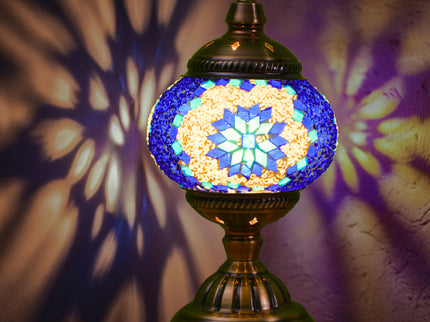 Blue Exotic Mosaic Table Lamp - Handmade Turkish/Moroccan Style, 3-Color LED (Style 1)