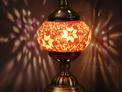 Red Exotic Mosaic Table Lamp - Handmade Turkish/Moroccan Style, 3-Color LED (Style 3)