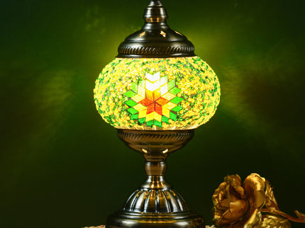 Green Exotic Mosaic Table Lamp - Handmade Turkish/Moroccan Style, 3-Color LED (Style 4)