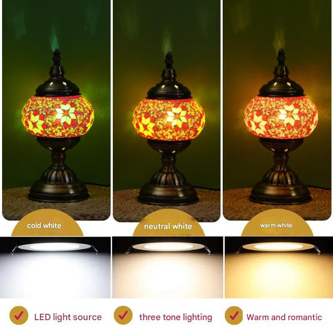 Sunflower Exotic Mosaic Table Lamp - Handmade Turkish/Moroccan Style, 3-Color LED (Style 5)