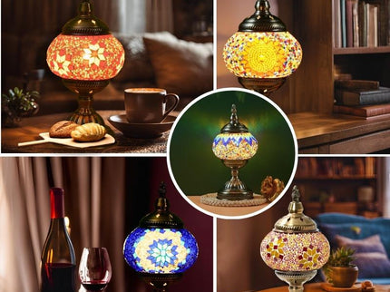 Sunflower Exotic Mosaic Table Lamp - Handmade Turkish/Moroccan Style, 3-Color LED (Style 5)