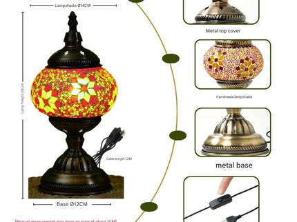 Sunflower Exotic Mosaic Table Lamp - Handmade Turkish/Moroccan Style, 3-Color LED (Style 5)