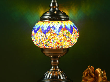 Blue Prism Exotic Mosaic Table Lamp - Handmade Turkish/Moroccan Style, 3-Color LED (Style 6)