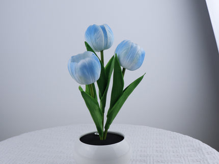 Blue Charging model Artificial Tulip Bouquet LED Light - Ceramic Pot Desk Lamp