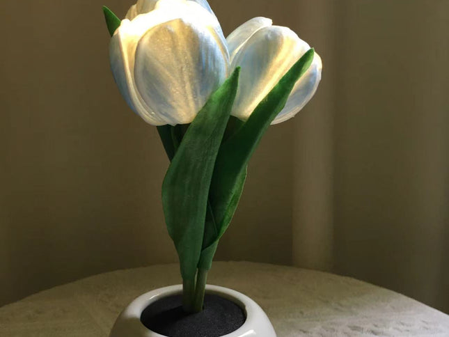Blue Charging model Artificial Tulip Bouquet LED Light - Ceramic Pot Desk Lamp