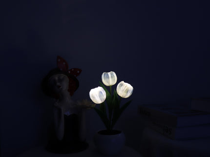 Blue Charging model Artificial Tulip Bouquet LED Light - Ceramic Pot Desk Lamp