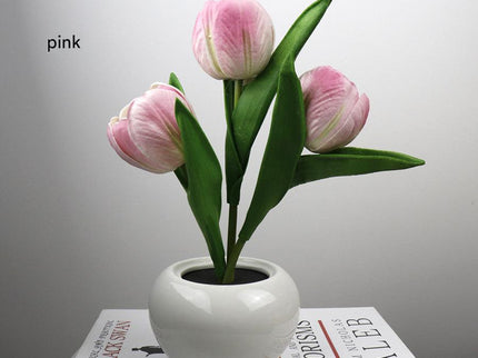 Pink Charging model Artificial Tulip Bouquet LED Light - Ceramic Pot Desk Lamp