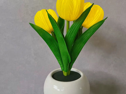 Yellow Charging model Artificial Tulip Bouquet LED Light - Ceramic Pot Desk Lamp