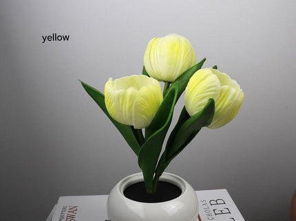 Yellow Charging model Artificial Tulip Bouquet LED Light - Ceramic Pot Desk Lamp