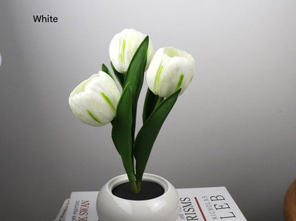 White Charging model Artificial Tulip Bouquet LED Light - Ceramic Pot Desk Lamp