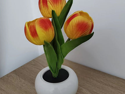 Orange Charging model Artificial Tulip Bouquet LED Light - Ceramic Pot Desk Lamp