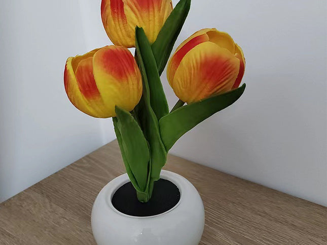 Orange Charging model Artificial Tulip Bouquet LED Light - Ceramic Pot Desk Lamp