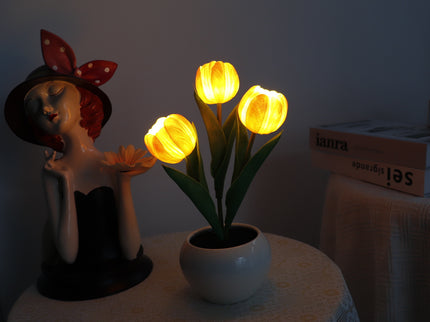 Orange Charging model Artificial Tulip Bouquet LED Light - Ceramic Pot Desk Lamp