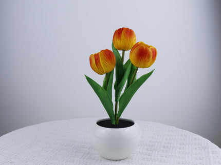 Orange Charging model Artificial Tulip Bouquet LED Light - Ceramic Pot Desk Lamp