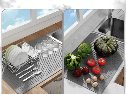 Gray Extra Large Silicone Countertop Protector & Dish Drying Mat - Dishwasher Safe ( 76x53cm)