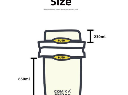 Yellow Portable salad cup with ingredient compartment and fork and spoon - enjoy breakfast on the go