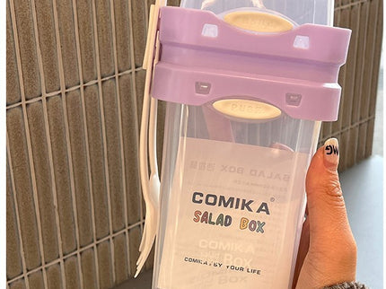 Purple Portable salad cup with ingredient compartment and fork and spoon - enjoy breakfast on the go