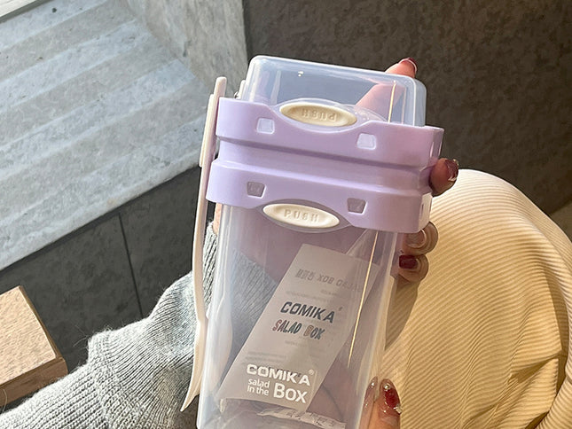 Purple Portable salad cup with ingredient compartment and fork and spoon - enjoy breakfast on the go