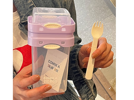 Purple Portable salad cup with ingredient compartment and fork and spoon - enjoy breakfast on the go