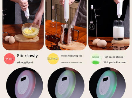 Green USB Rechargeable Milk Frother - 3-Speed Handheld Electric Whisk with Stand
