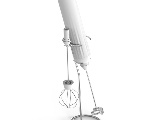 White USB Rechargeable Milk Frother - 3-Speed Handheld Electric Whisk with Stand