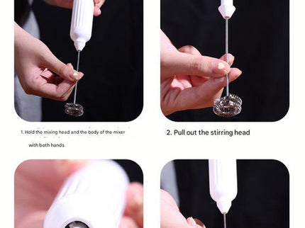 White USB Rechargeable Milk Frother - 3-Speed Handheld Electric Whisk with Stand