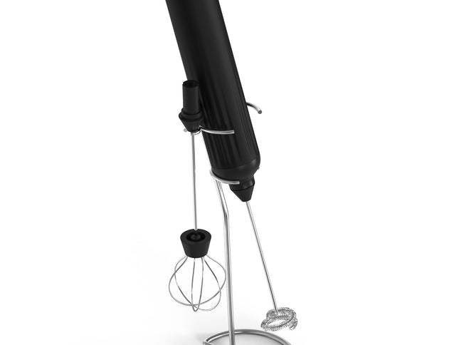 Black USB Rechargeable Milk Frother - 3-Speed Handheld Electric Whisk with Stand