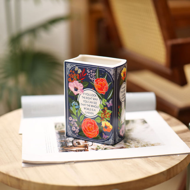 Literary Book Vase - Creative Ceramic Planter & Desk Organizer(Type B - 14x10x6.5cm)