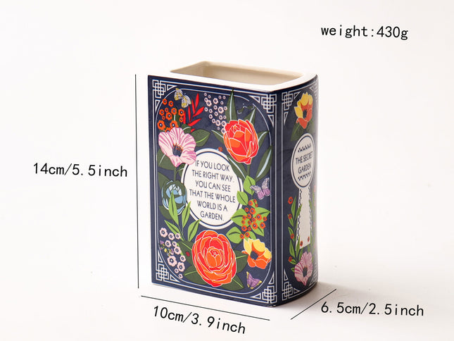 Literary Book Vase - Creative Ceramic Planter & Desk Organizer(Type B - 14x10x6.5cm)