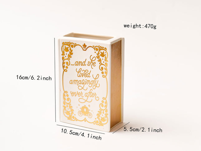 Literary Book Vase - Creative Ceramic Planter & Desk Organizer(Golden Book)