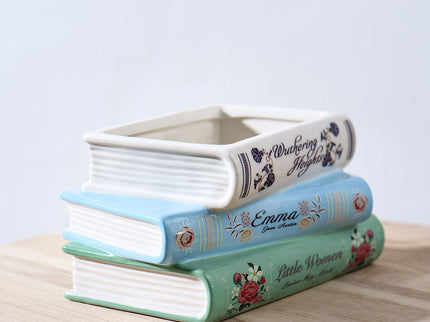 Literary Book Vase - Creative Ceramic Planter & Desk Organizer(Stack of books)