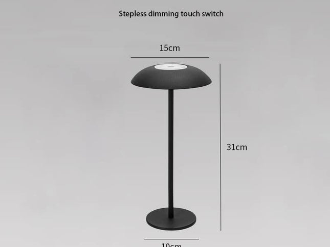 Black Minimalist Rechargeable LED Touch Table Lamp - 3-Color Stepless Dimming Metal Desk Light