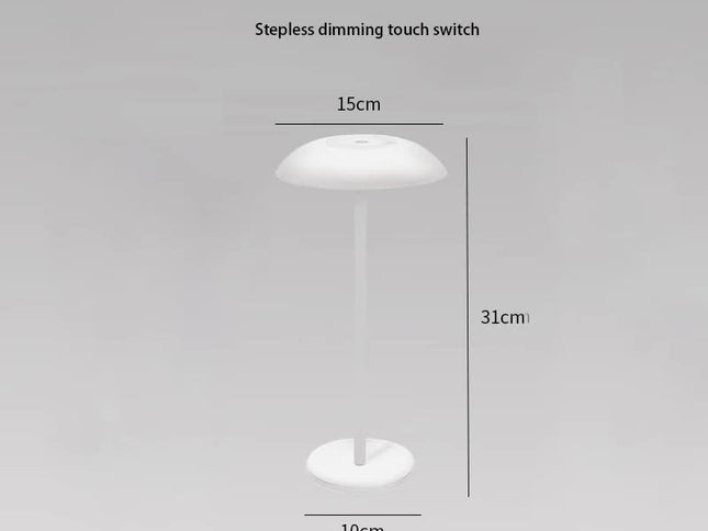 White Minimalist Rechargeable LED Touch Table Lamp - 3-Color Stepless Dimming Metal Desk Light