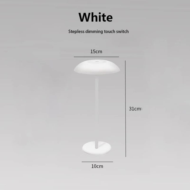 White Minimalist Rechargeable LED Touch Table Lamp - 3-Color Stepless Dimming Metal Desk Light