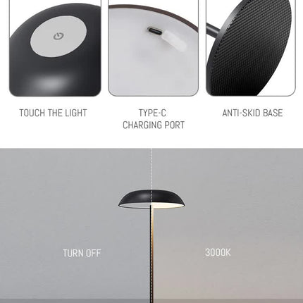 White Minimalist Rechargeable LED Touch Table Lamp - 3-Color Stepless Dimming Metal Desk Light