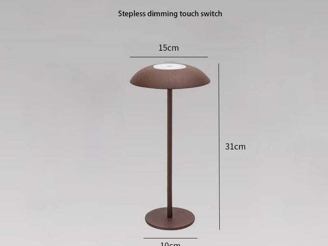 Brown Minimalist Rechargeable LED Touch Table Lamp - 3-Color Stepless Dimming Metal Desk Light