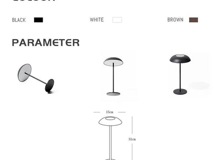 Brown Minimalist Rechargeable LED Touch Table Lamp - 3-Color Stepless Dimming Metal Desk Light